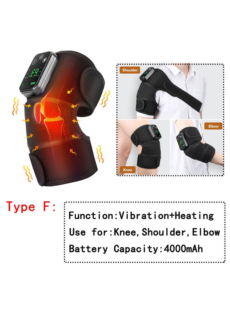 Heated Knee Brace Support, Electric Heating Knee Massager, Far Infrared Joint Physiotherapy Elbow Knee Pad, Usb Charging Vibration Massage knee pad for Knee Injury Cramps Arthritis, (Type F-Black)