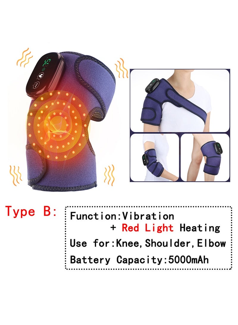 Heated Knee Brace Support, Electric Heating Knee Massager, Far Infrared Joint Physiotherapy Elbow Knee Pad, Usb Charging Vibration Massage knee pad for Knee Injury Cramps Arthritis, (Type B-Red Light)
