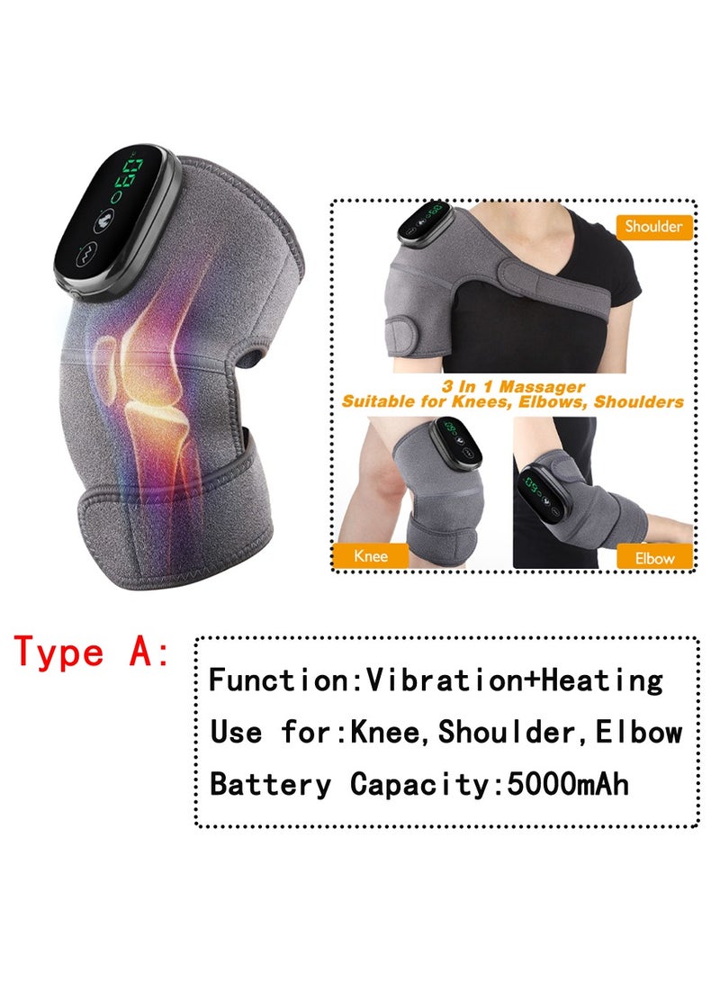 Heated Knee Brace Support, Electric Heating Knee Massager, Far Infrared Joint Physiotherapy Elbow Knee Pad, Usb Charging Vibration Massage knee pad for Knee Injury Cramps Arthritis, (Type A-Gray)