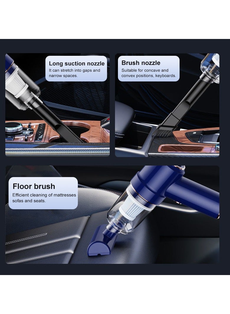 Car Vacuum Cleaner Cordless, Portable Handheld Vacuum Air Duster, Wireless Charging High Suction 2 In 1 Car Vacuum Cleaner For Car Home Office, ( Blue 117C 4pcs)