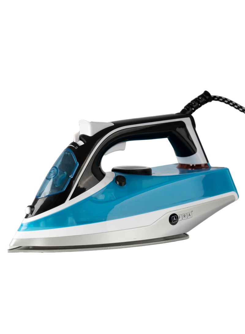 AFRA Steam Iron, 2200 W, Ceramic Coat Soleplate, Heat Distribution, Fast Heat-Up, Double Safety, White/Grey/Blue, G-MARK, ESMA, ROHS, and CB Certified, AF-2200IRBL, with 2 years Warranty 1.3 kg 2200 W AF-2200IRBL Blue