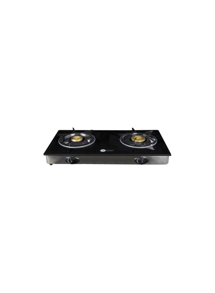 AFRA Two Burner Gas Stove, Compact Design, Ceramic Ignition, Tempered Glass Top, Easy-To-Clean, Stainless Steel Housing, G-MARK, ESMA, ROHS, and CB Certified, AF-0002GSBK 2 years warranty AF-0002GSBK Black