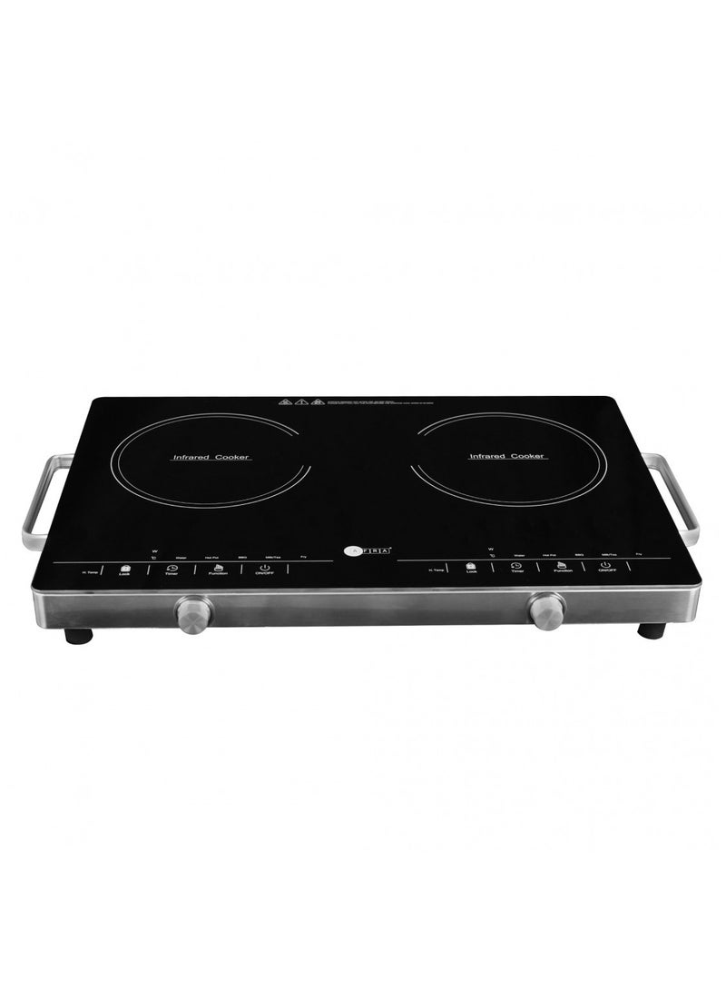 Afra Infrared Cooktop (Double), 3000W, LED Display, Child Lock, Crystal Plate, Stainless Steel Body, 4 digital LED display, G-Mark, ESMA, RoHS, And CB Certified, AF-3000ICBK, 2 Years Warranty. AF-3000ICBK Black