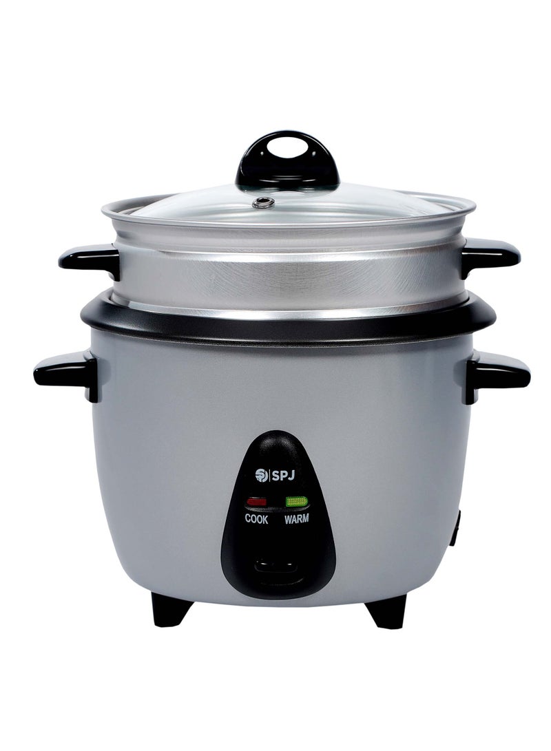 SPJ 1 Liter Rice Cooker, Electric Rice Cooker, 477W Power Rice Cooker with Steamer, Tempered Glass Lid, Non-Stick Aluminum Inner Pot, Automatic Keep Warm Function, SILVER, RCU02-SL0102