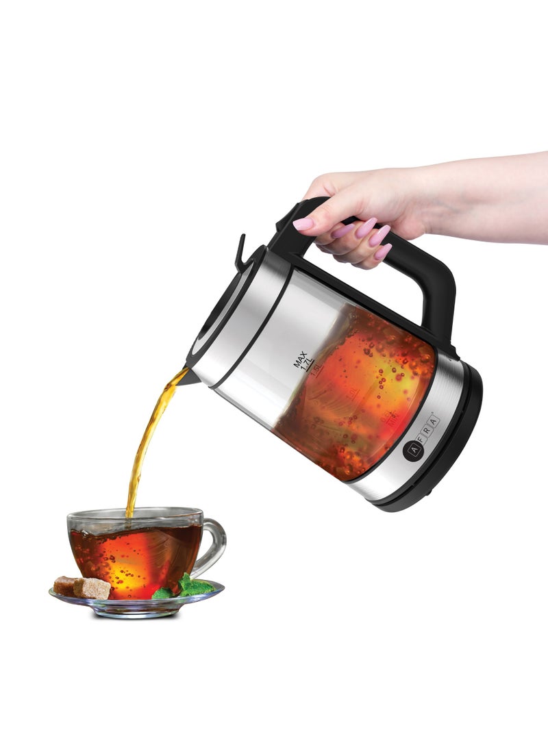AFRA Electric Kettle, 1.7L Capacity, 2200W, Automatic Shut-off, Overheat Protection, Glass and Silver, G-Mark, ESMA, RoHS, CB, AF-171850KTGS, 2 years warranty 1.7 L 2200 W AF-171850KTGS Silver