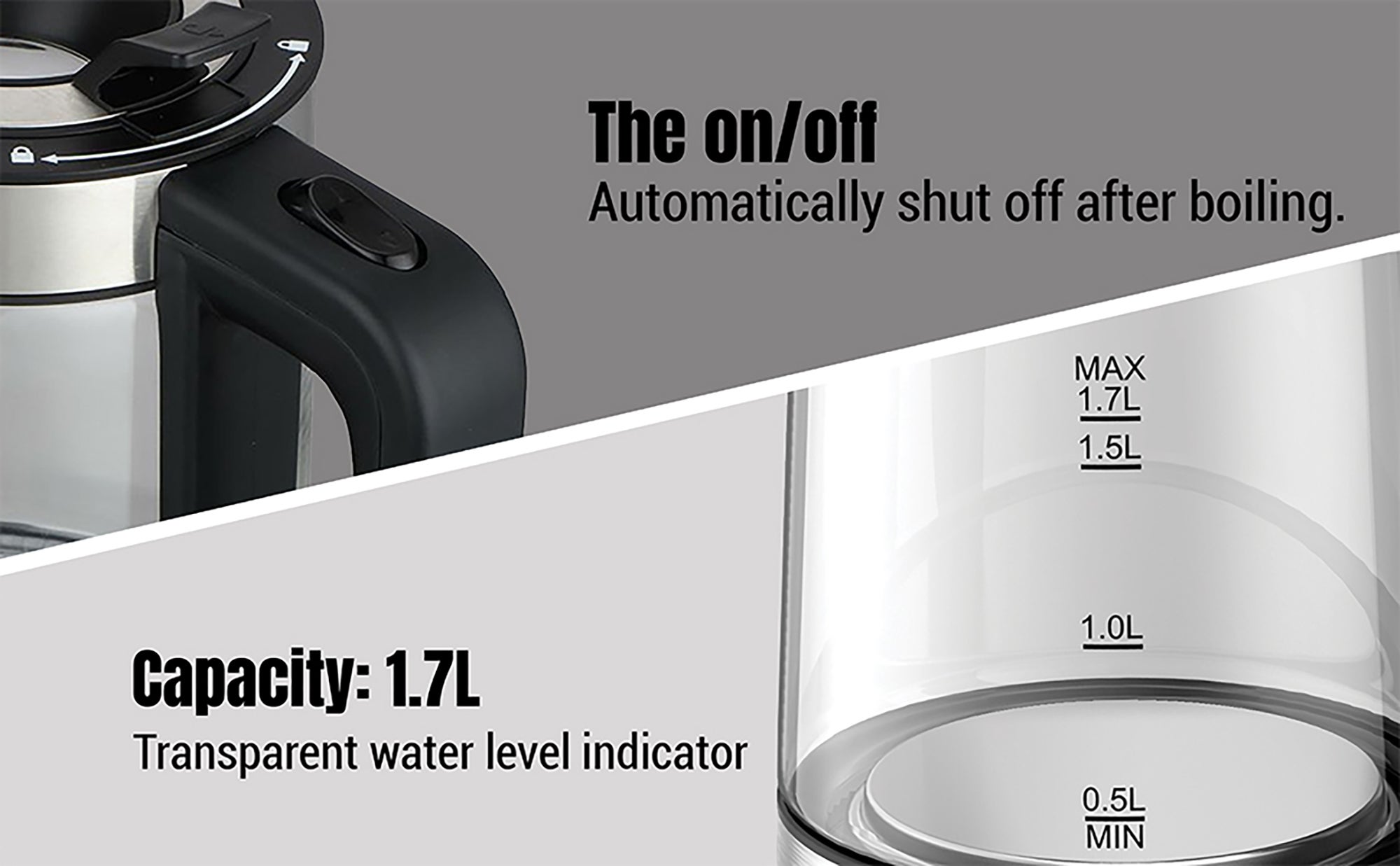 Electric Kettle | 1.7L | 2200W | 360° Cordless | Overheat Protection | Auto Shut-Off | Detachable Base | 2-Year Warranty 1.7 L 2200 W AF-171850KTGS Silver