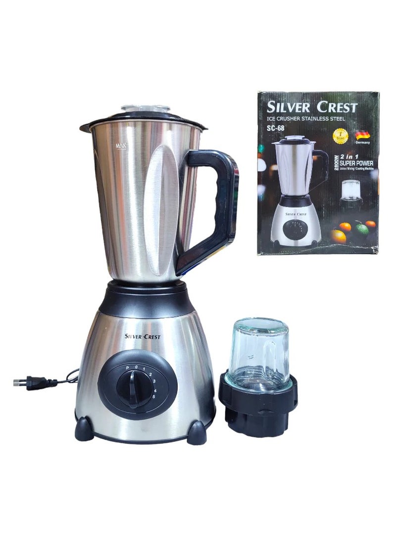 Silver Crest Ice Crusher Blender 2 IN 1 Stainless Steel  5 Speeds With Glass Grinder