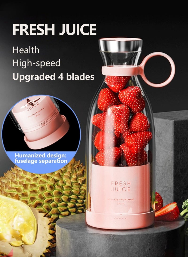 Portable Mini Blender, Battery Powered Usb Blender, 350ml Personal Travel Blender, Electric Travel Portable Mixer Kitchen, (Pink)