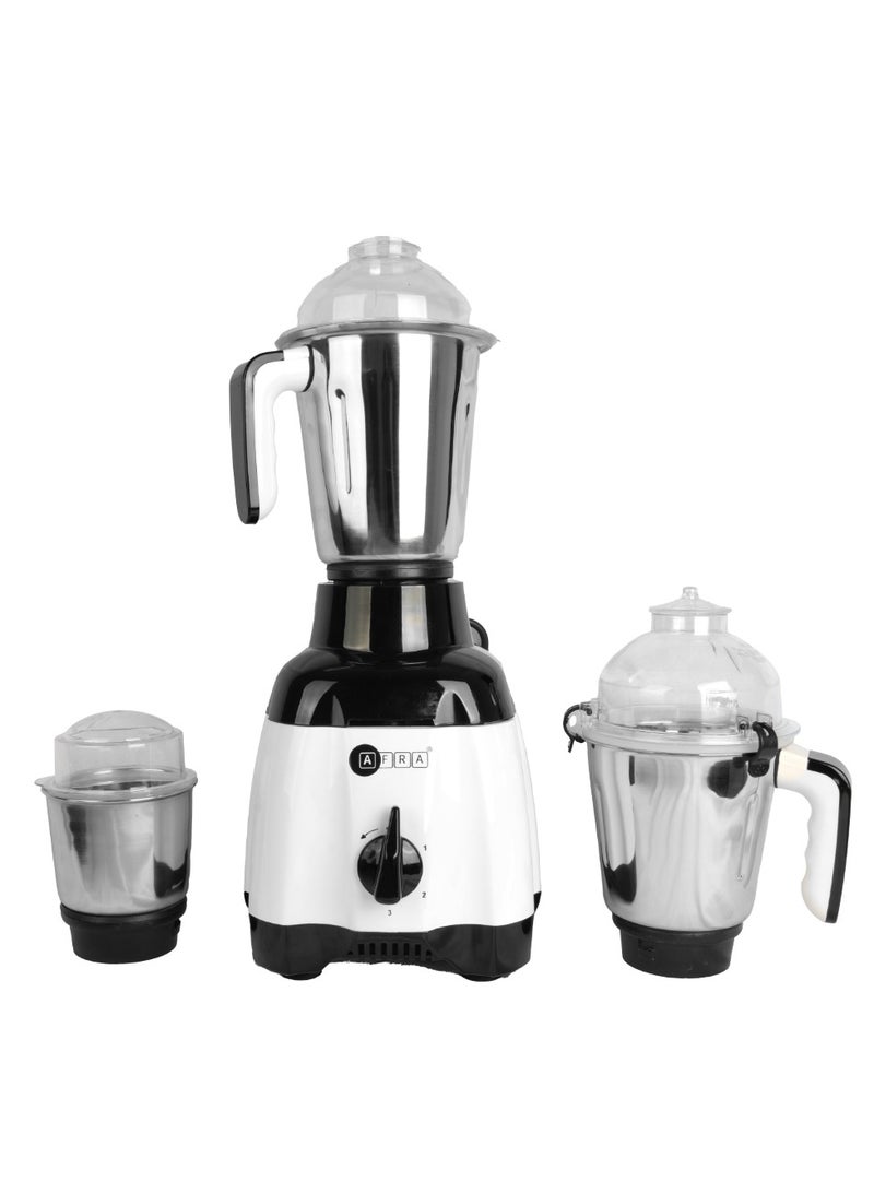 AFRA Heavy-Duty Mixer Grinder, 3 IN 1, White Gloss Finish, Stainless Steel Jars & Blades, Total Jar Capacity 2900ml, 750W, 18000 RPM Motor, ESMA, RoHS, and CB Certified, AF-7500BLWH, 2 Years Warranty 2900 ml 750 W AF-7500BLWH White