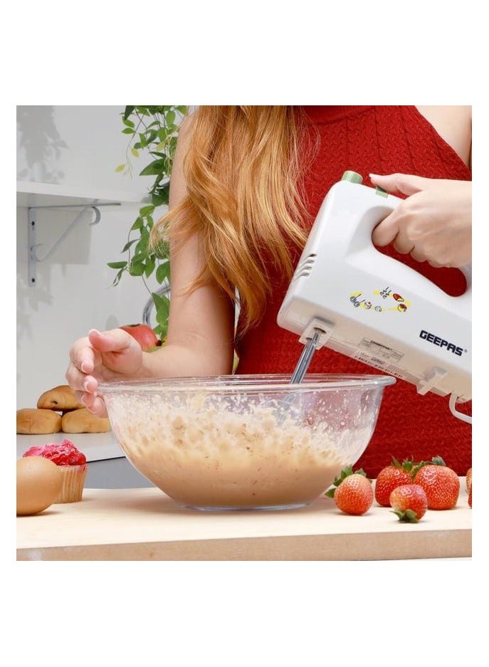 Hand Mixer 160W Professional Electric Handheld Mixer GHM2001 For Baking 5 Speed Function Which Includes Stainless Steel Beaters,Dough Hooks, Eject Button And Color White