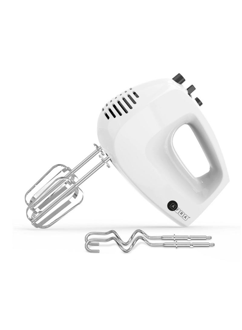 AFRA Hand Mixer, 250W, For Eggs and Dough, Ejector Button with Safety, 5 Speed Settings, Turbo Function, G-MARK, ESMA, ROHS, and CB Certified, AF-250HMWT, 2 years warranty 1 kg 250 W AF-250HMWT White