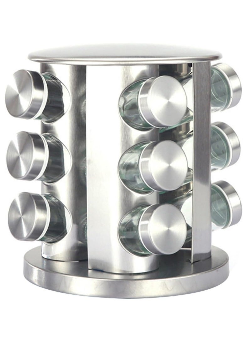 Revolving Spice Rack Organizer With Jars, Spice Organizer For Cabinets Countertop, Stainless Steel Seasoning Organizer For Easy Mess Free Transfer (Color : A, Size : 12 Jars)