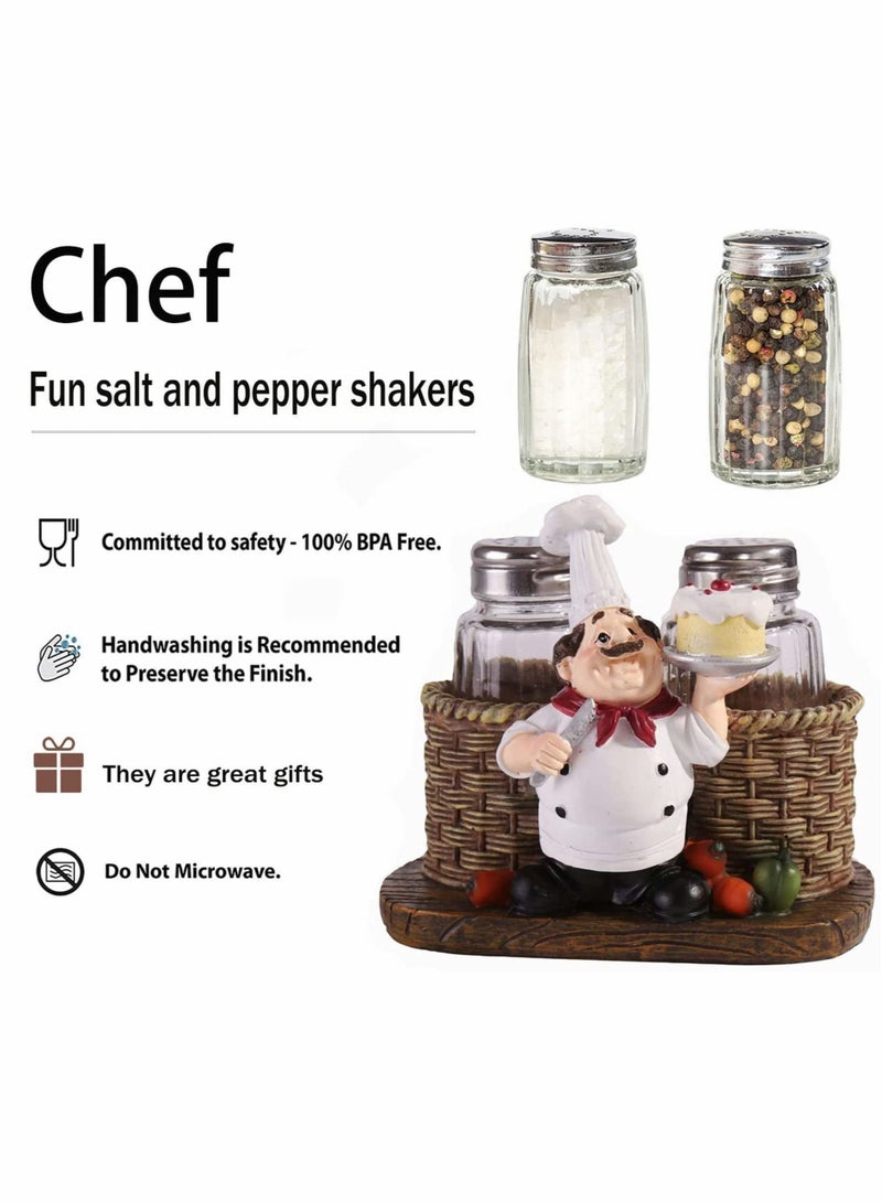 Glass Spice Jars, Salt and Pepper Shakers Set, Chef Statue Decorative Spice Organizer, Home Decor Kitchen Crafts, for Family, Kitchen, Restaurant, Cafe, Bakery, Restaurant Seasoning Jar