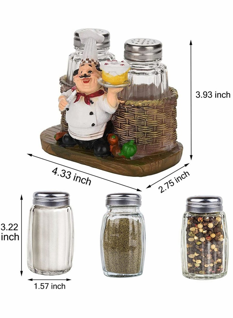 Glass Spice Jars, Salt and Pepper Shakers Set, Chef Statue Decorative Spice Organizer, Home Decor Kitchen Crafts, for Family, Kitchen, Restaurant, Cafe, Bakery, Restaurant Seasoning Jar