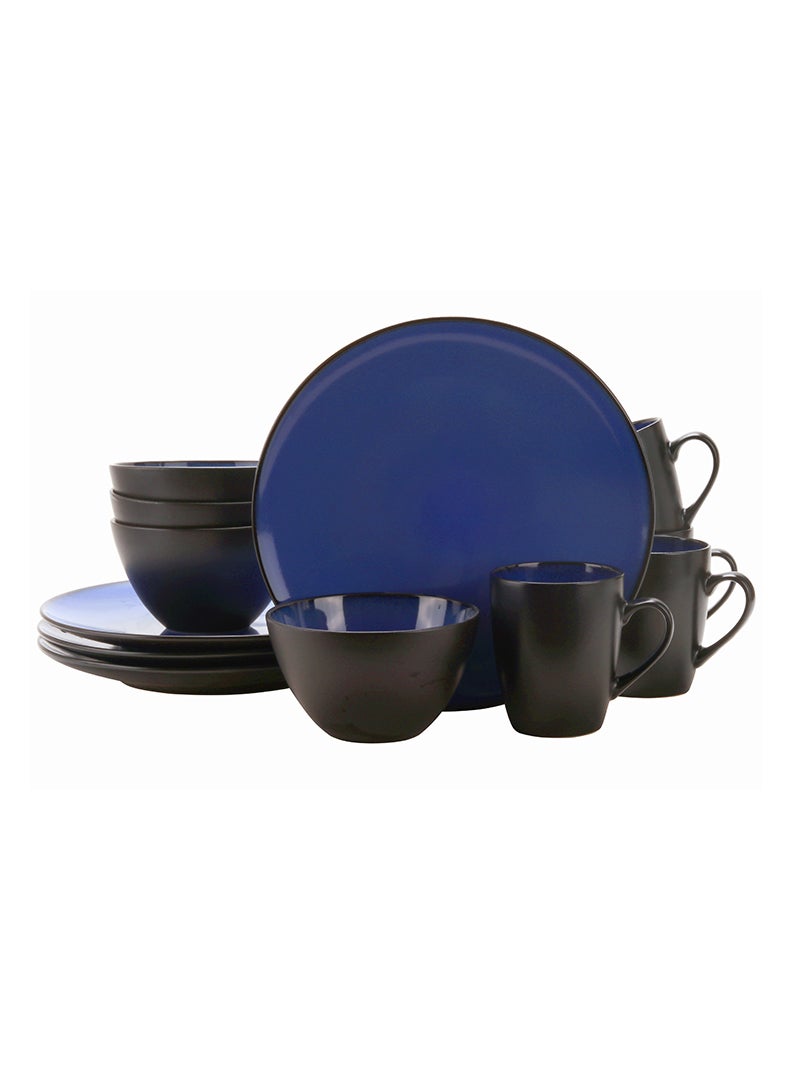 GLAZED 12-Pieces Stoneware Dinnerware Set, Dinner Set, Kitchen Dinnerware Ceramic Crockery Set, Dinner Service Set for 4, Include 27.5cm Dinner Plate, Cereal Bowl, and Mug