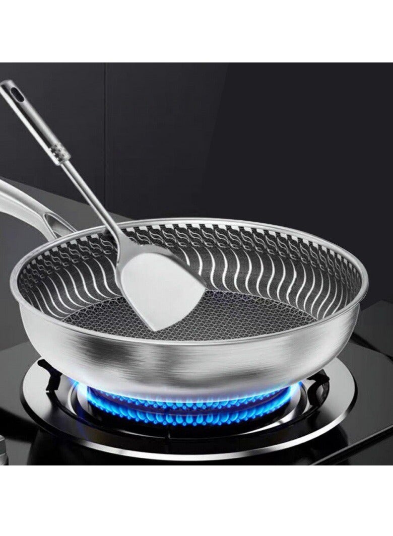 Stainless Steel Frying Pan, Whole Body Tri-ply Frying Pan, Scratch-resistant Non Stick  Double-sided Honeycomb Skillet Pan For All Stove, (32cm)