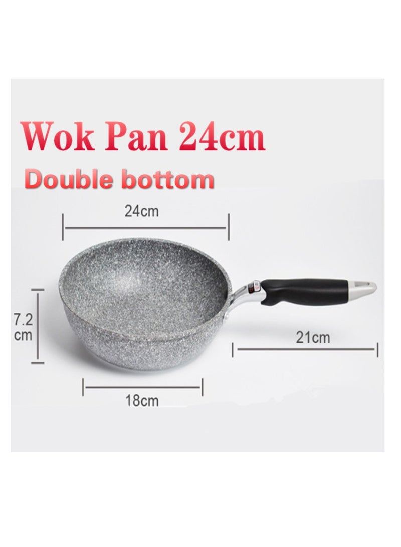 Smart Wok Pan With Marble Coating, Aluminium Fry Pan With Heat-resistant Handle,  Steak Cooking Gas Stove Skillet Cookware Tool For Kitchen Set, (Wok Pan 24cm)