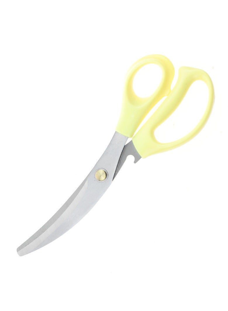 Kitchen Scissors, Heavy Duty All Purpose Kitchen Shears, Stainless Steel Curved Blade Barbecue Scissors, Steak Scissors  For Chicken Food Meat And Cooking, ( Yellow )