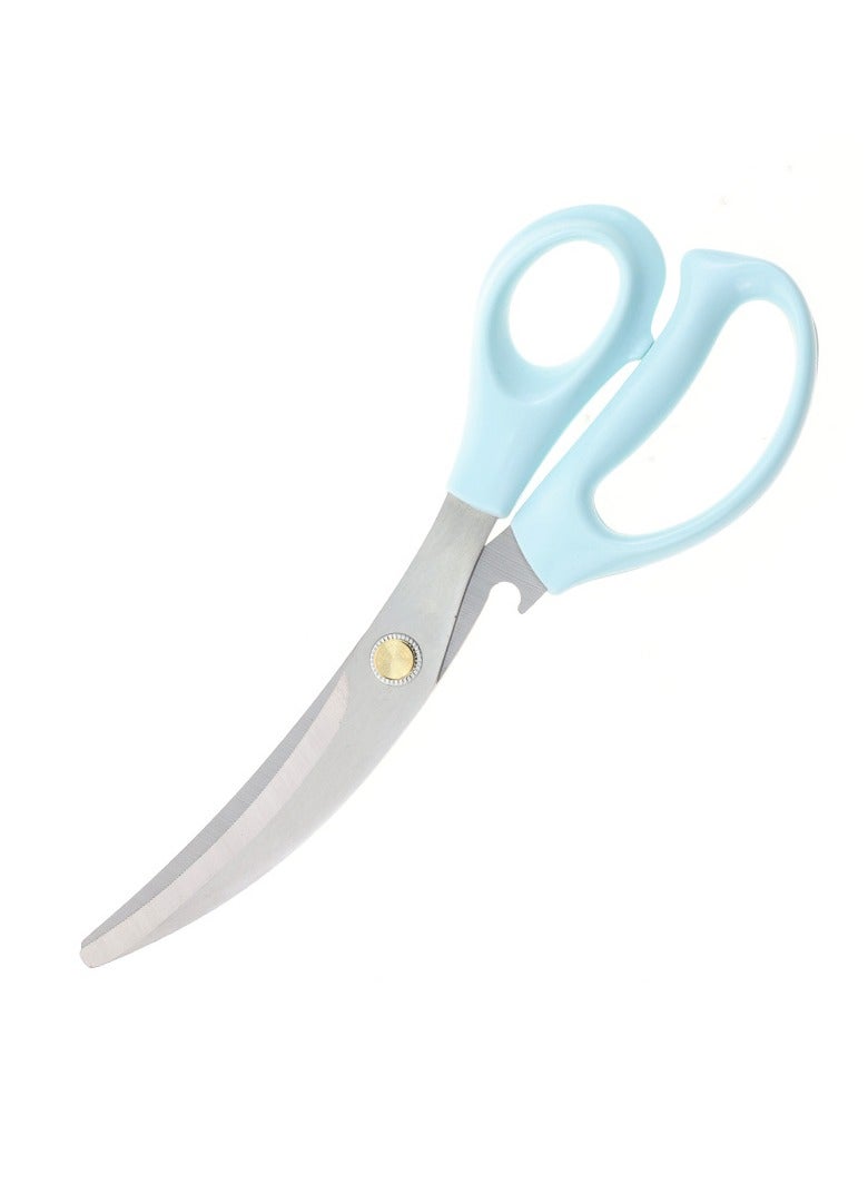 Kitchen Scissors, Heavy Duty All Purpose Kitchen Shears, Stainless Steel Curved Blade Barbecue Scissors, Steak Scissors  For Chicken Food Meat And Cooking, ( Blue )