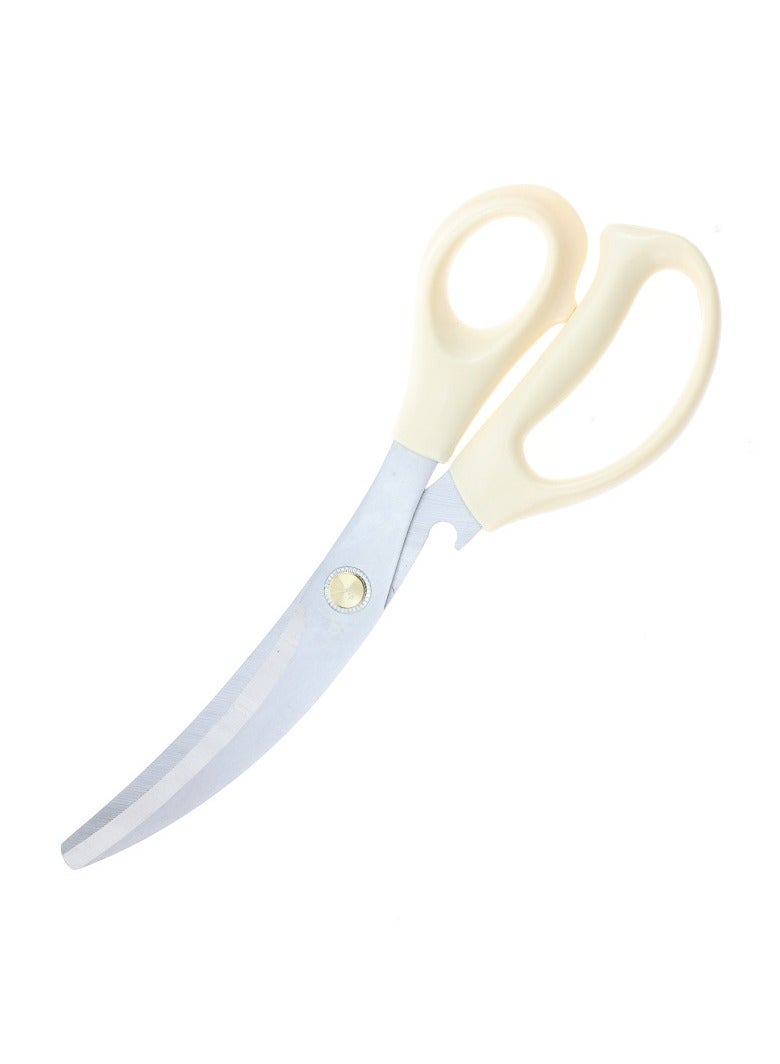 Kitchen Scissors, Heavy Duty All Purpose Kitchen Shears, Stainless Steel Curved Blade Barbecue Scissors, Steak Scissors  For Chicken Food Meat And Cooking, ( Cream color)