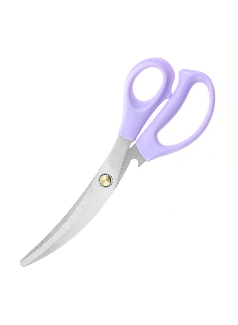 Kitchen Scissors, Heavy Duty All Purpose Kitchen Shears, Stainless Steel Curved Blade Barbecue Scissors, Steak Scissors  For Chicken Food Meat And Cooking, ( Purple)