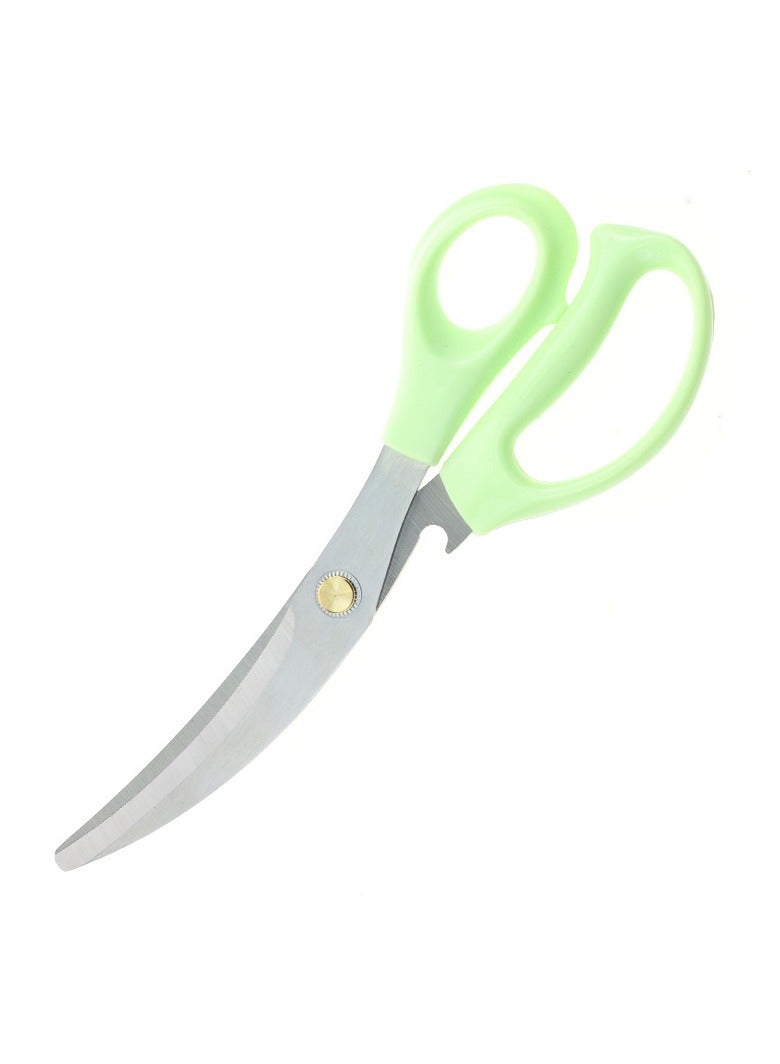 Kitchen Scissors, Heavy Duty All Purpose Kitchen Shears, Stainless Steel Curved Blade Barbecue Scissors, Steak Scissors  For Chicken Food Meat And Cooking, ( Green )