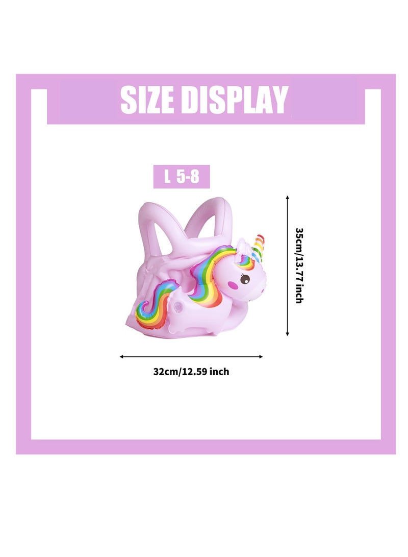 Inflatable Swim Vest Floaties Inflatable, Kids Swim Vest, Swimsuit Inflatable Swimming Jacket, Adjustable Shoulder Straps, Swim Lesson Swim Float for 5-8 Old, Rainbow Horse Pink