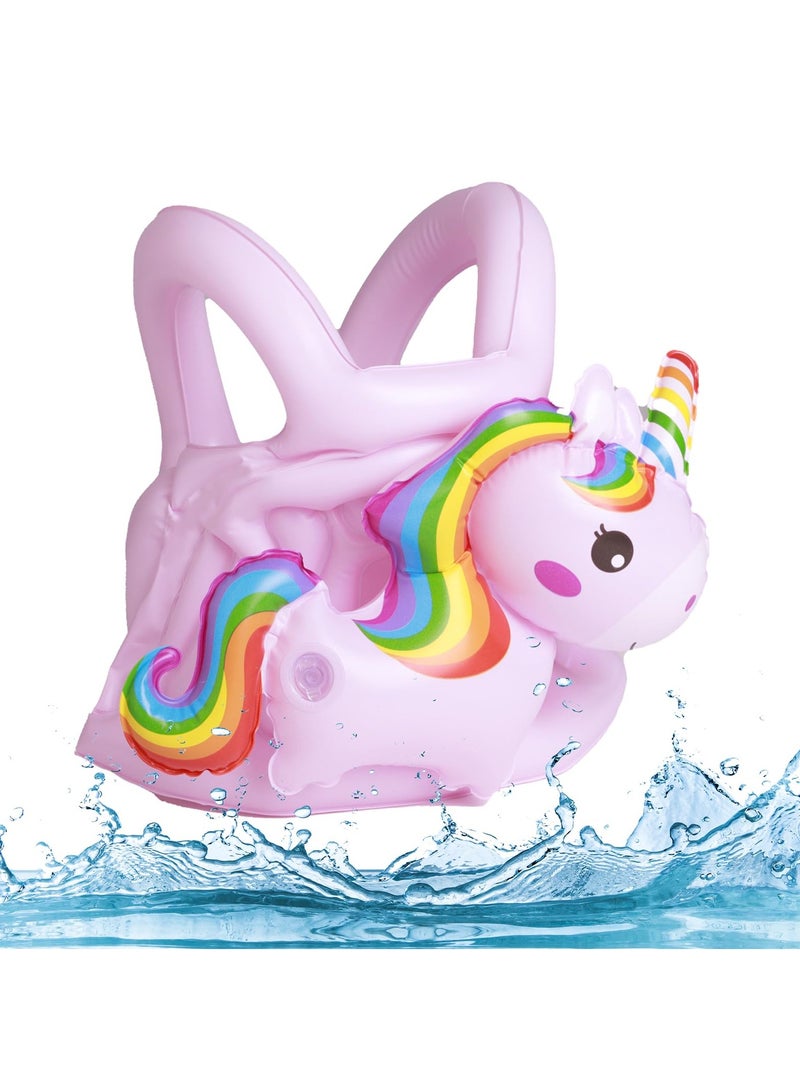 Inflatable Swim Vest Floaties Inflatable, Kids Swim Vest, Swimsuit Inflatable Swimming Jacket, Adjustable Shoulder Straps, Swim Lesson Swim Float for 5-8 Old, Rainbow Horse Pink