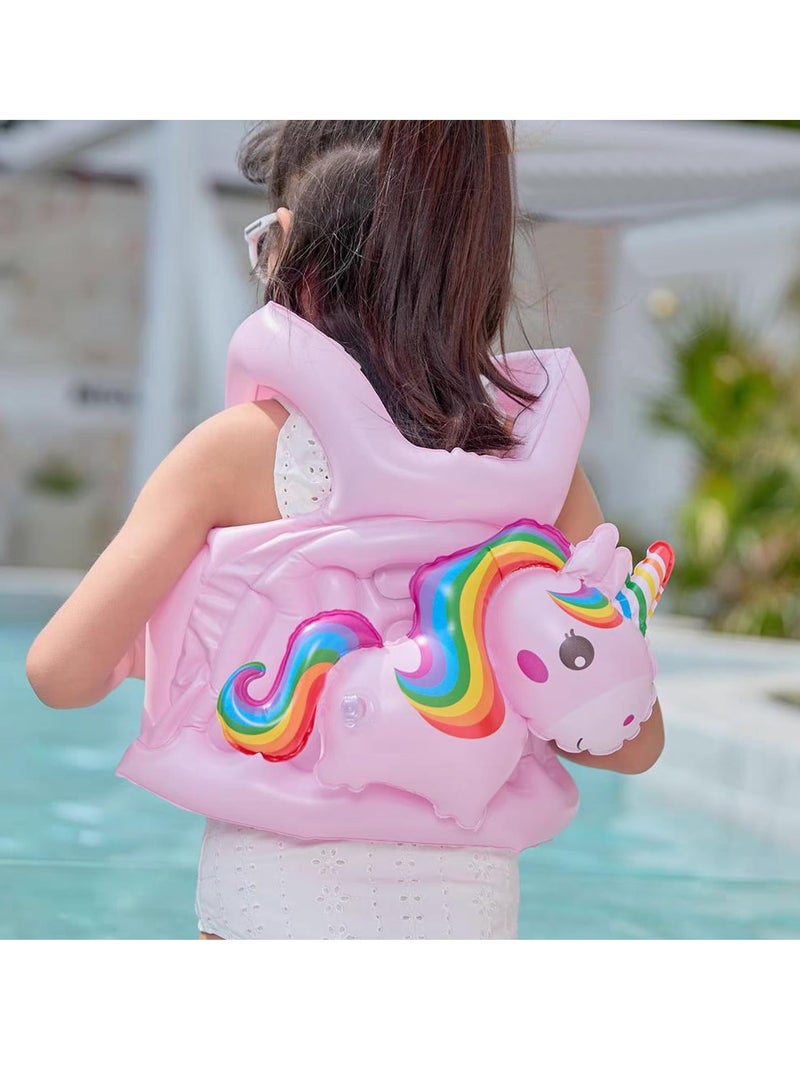 Inflatable Swim Vest Floaties Inflatable, Kids Swim Vest, Swimsuit Inflatable Swimming Jacket, Adjustable Shoulder Straps, Swim Lesson Swim Float for 5-8 Old, Rainbow Horse Pink