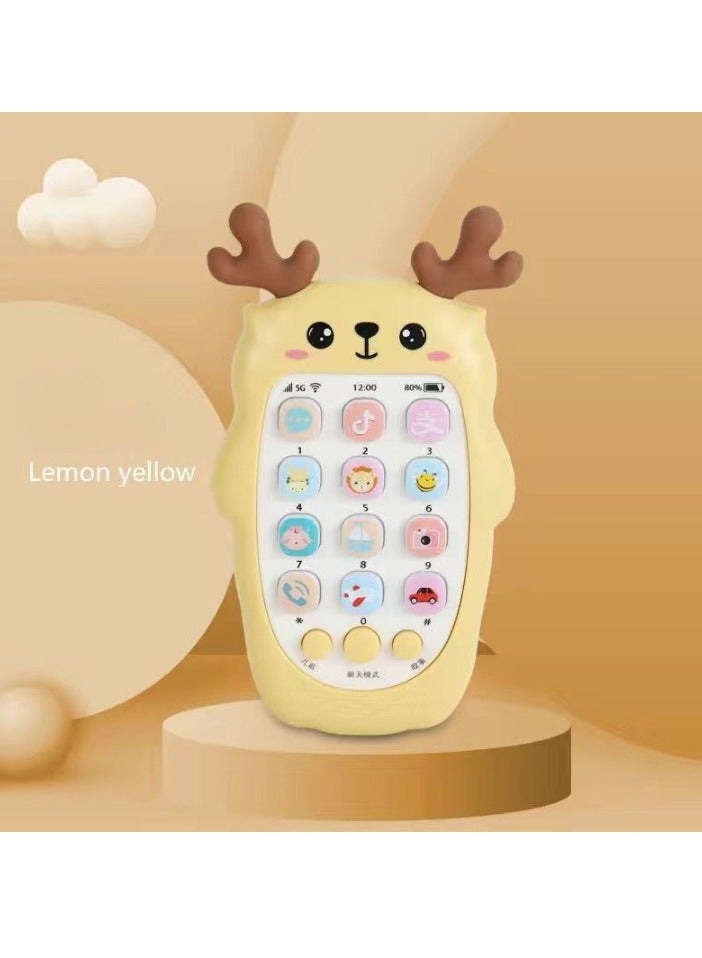Kids Toy Phone, Educational Music Phone Toy, Safe Durable Baby Simulation Mobile Phone, Fun Light Music Early Educational Interactive Mobile Toy for Kids, (Fawn Yellow (Ordinary Battery))