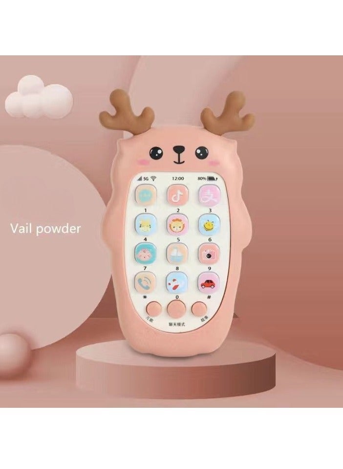 Kids Toy Phone, Educational Music Phone Toy, Safe Durable Baby Simulation Mobile Phone, Fun Light Music Early Educational Interactive Mobile Toy for Kids, (Deer Pink (Without Battery))
