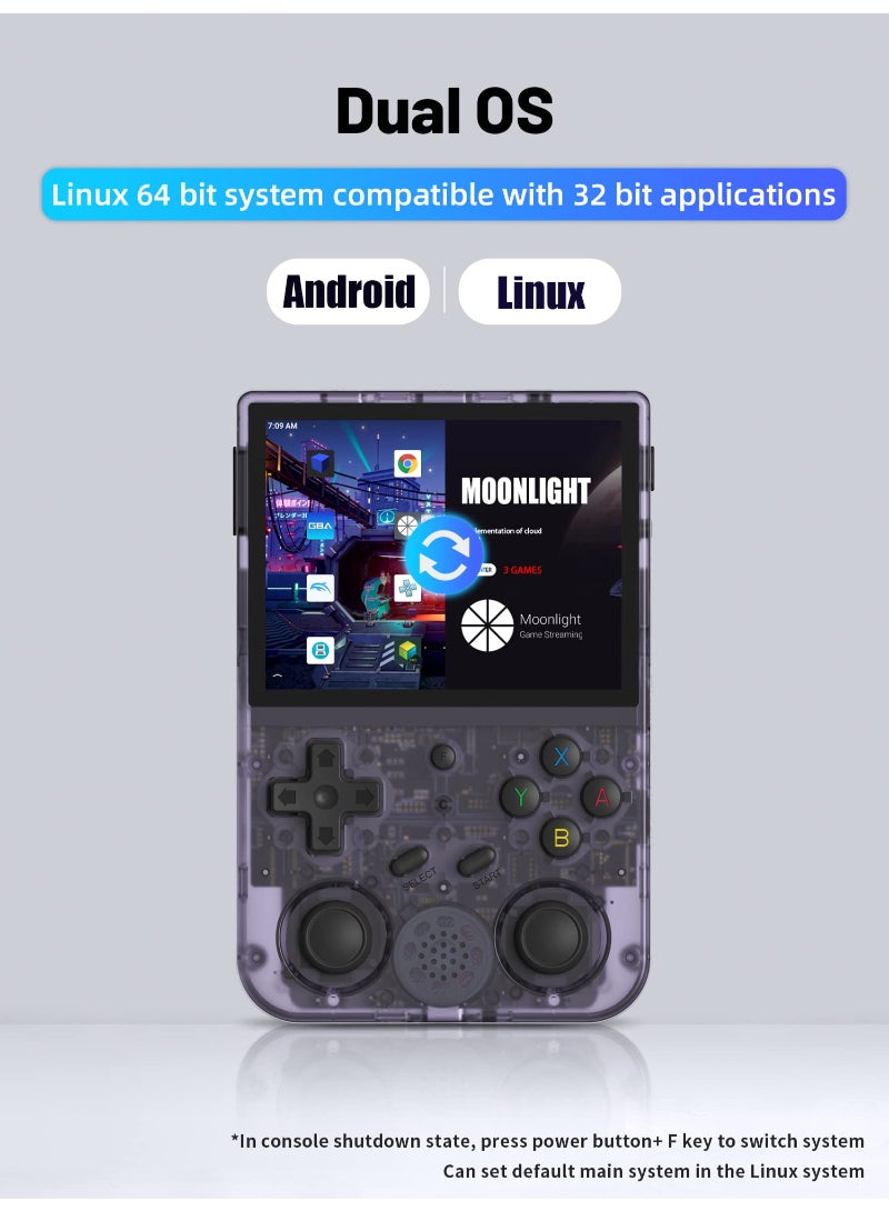 RG353V Handheld Game Console 3.5 Inch IPS Screen 640x480 High Resolution CPU RK3566 Quad-Core OS Android 11 Linux 2G/64G+16G 3200Mah Battery Purple