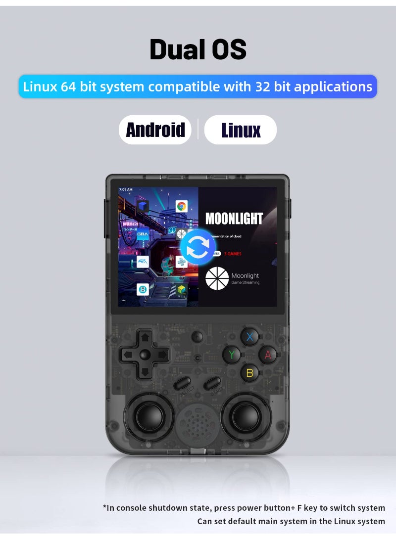 RG353V Handheld Game Console 3.5 Inch IPS Screen 640x480 High Resolution CPU RK3566 Quad-Core OS Android 11 Linux 2G/64G+16G 3200Mah Battery Black