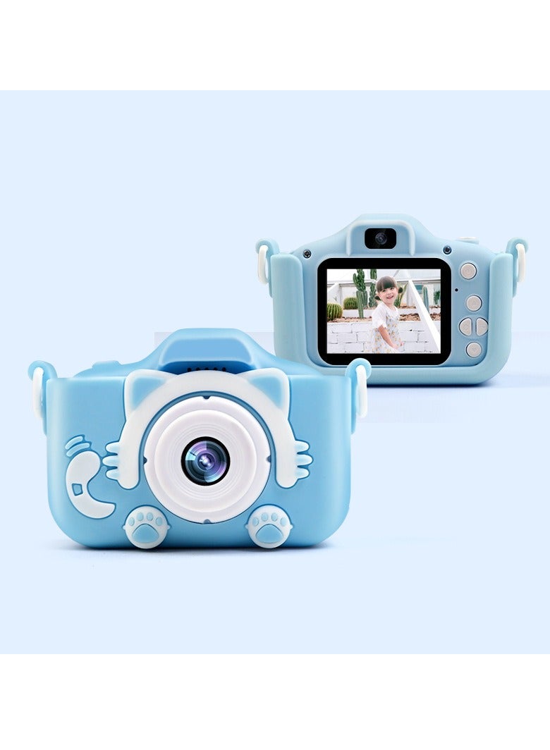Children's Camera Toy, HD 1080p Shockproof Children Video Camera, Anti-fall Portable Camera Toy, Multiple Functions Digital Camera For Girls Boys,(Blue-Old Cat Set HD Dual Lens (No Memory Card))