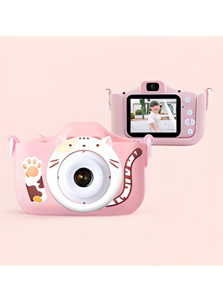 Children's Camera Toy, HD 1080p Shockproof Children Video Camera, Anti-fall Portable Camera Toy, Multiple Functions Digital Camera For Girls Boys,(Pink-Fat Cat-HD Dual Lens (No Memory Card))
