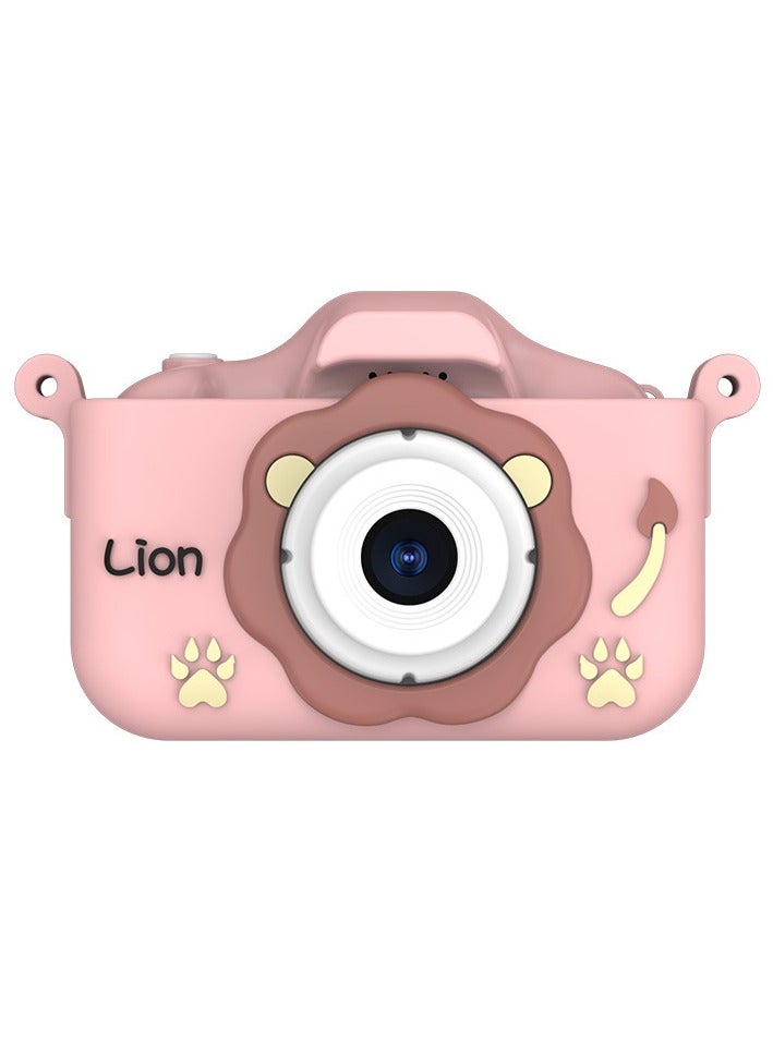 Children's Camera Toy, HD 1080p Shockproof Children Video Camera, Anti-fall Portable Camera Toy, Multiple Functions Digital Camera For Girls Boys,(Pink-Little Lion-HD Dual Lens (No Memory Card))