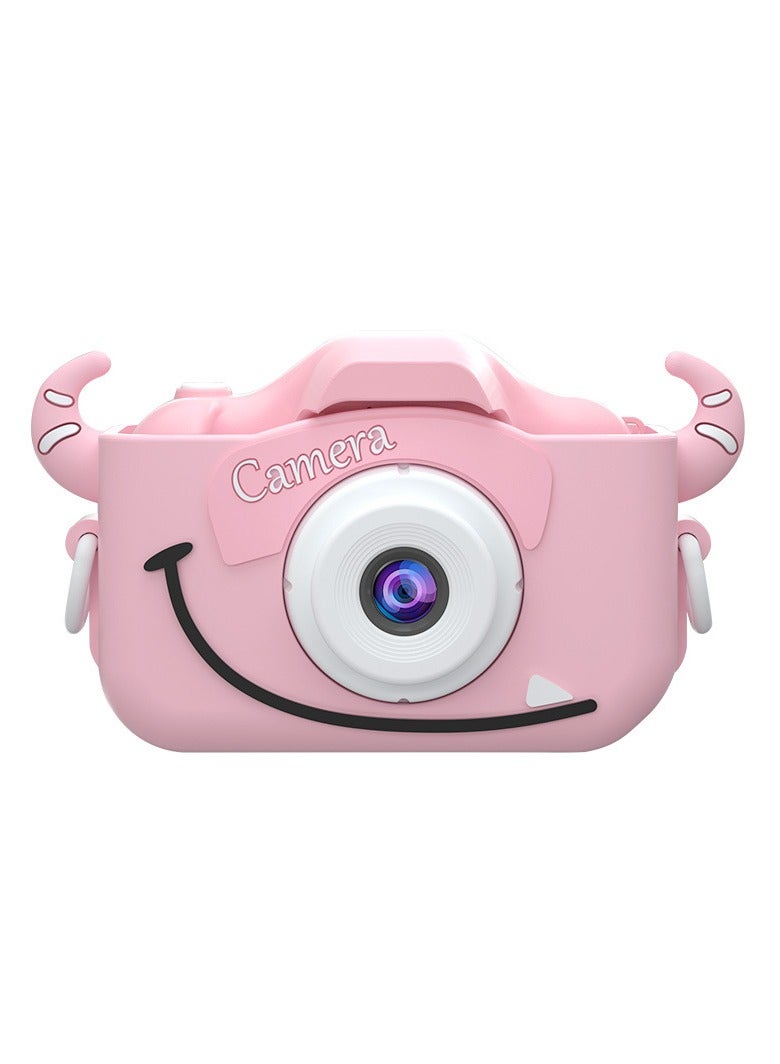 Children's Camera Toy, HD 1080p Shockproof Children Video Camera, Anti-fall Portable Camera Toy, Multiple Functions Digital Camera For Girls Boys,(Pink-Cute Cow HD Dual Lens (No Memory Card))