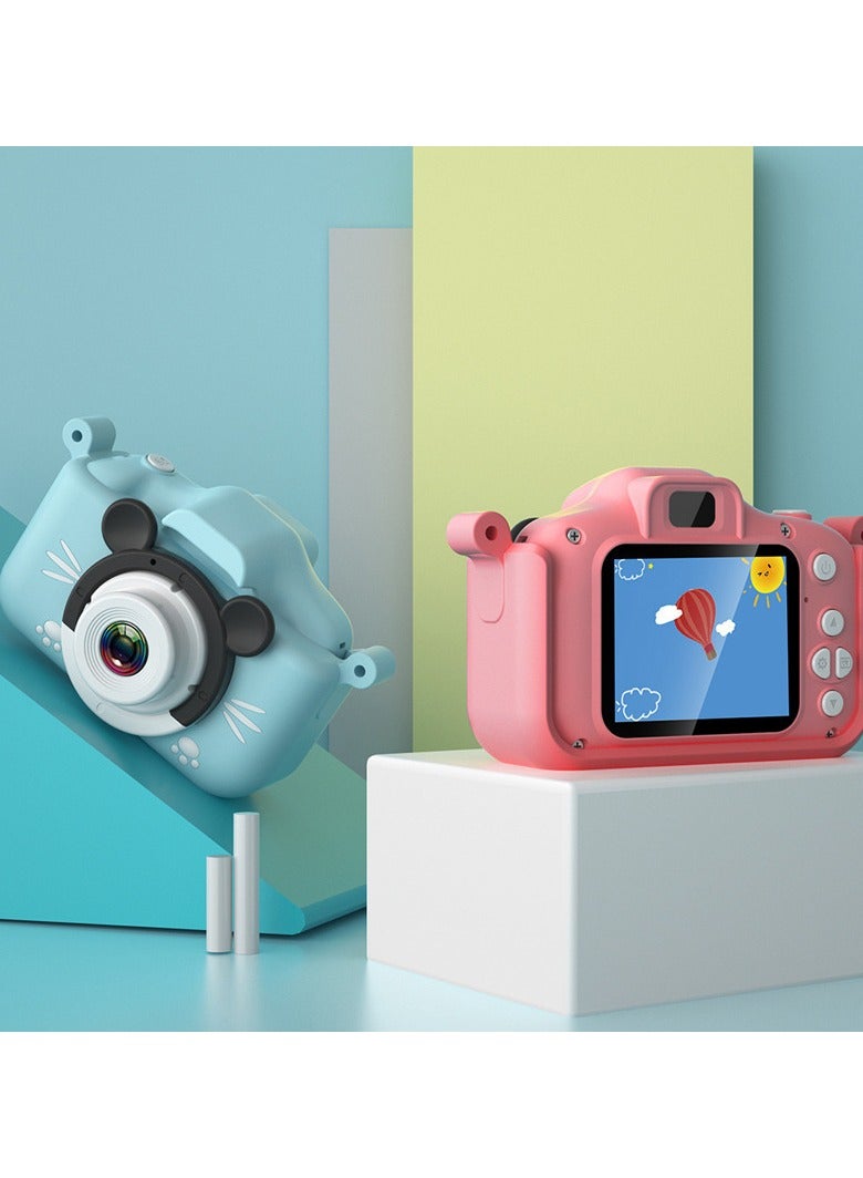 Children's Camera Toy, 1080p Shockproof Children Video Camera, Anti-fall Portable Camera Toy, Multiple Functions Digital Camera,(Dudutu blue Dual Lens + 32G Capacity Card + Card Reader)