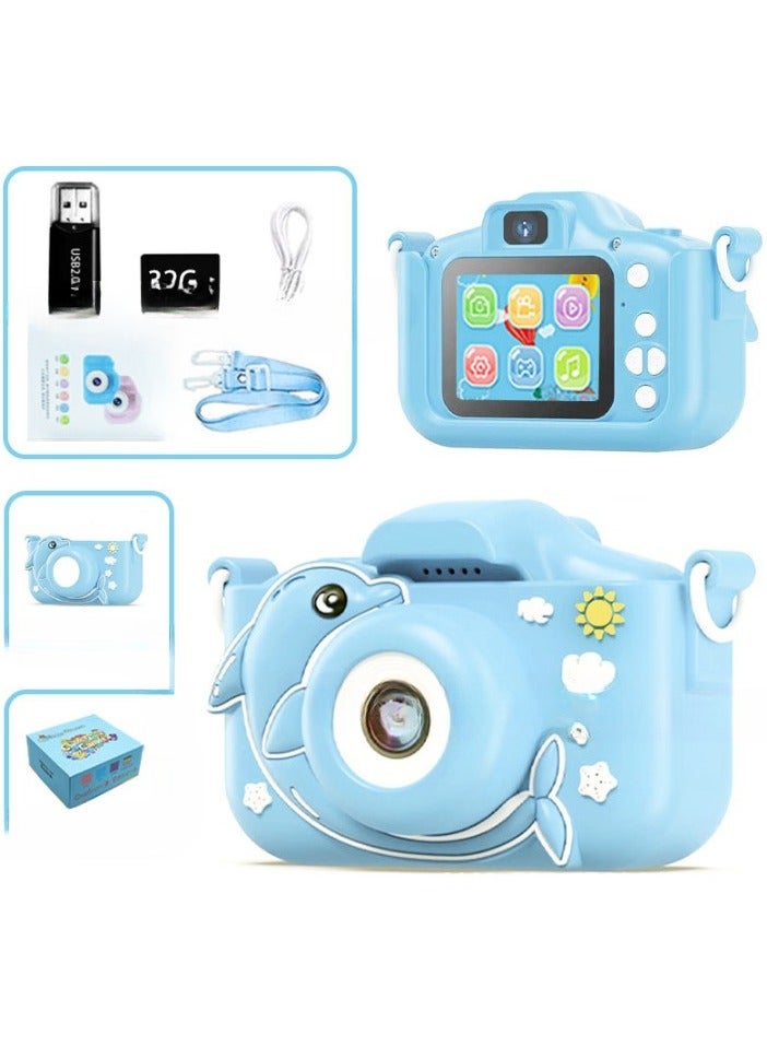 Kids Camera, HD 1080p Shockproof Children Video Camera, Portable Mini  Dual Camera Toy, Multiple Functions Digital Camera For Girls Boys, (x5s HD dual camera dolphin blue + 32g card + card reader)