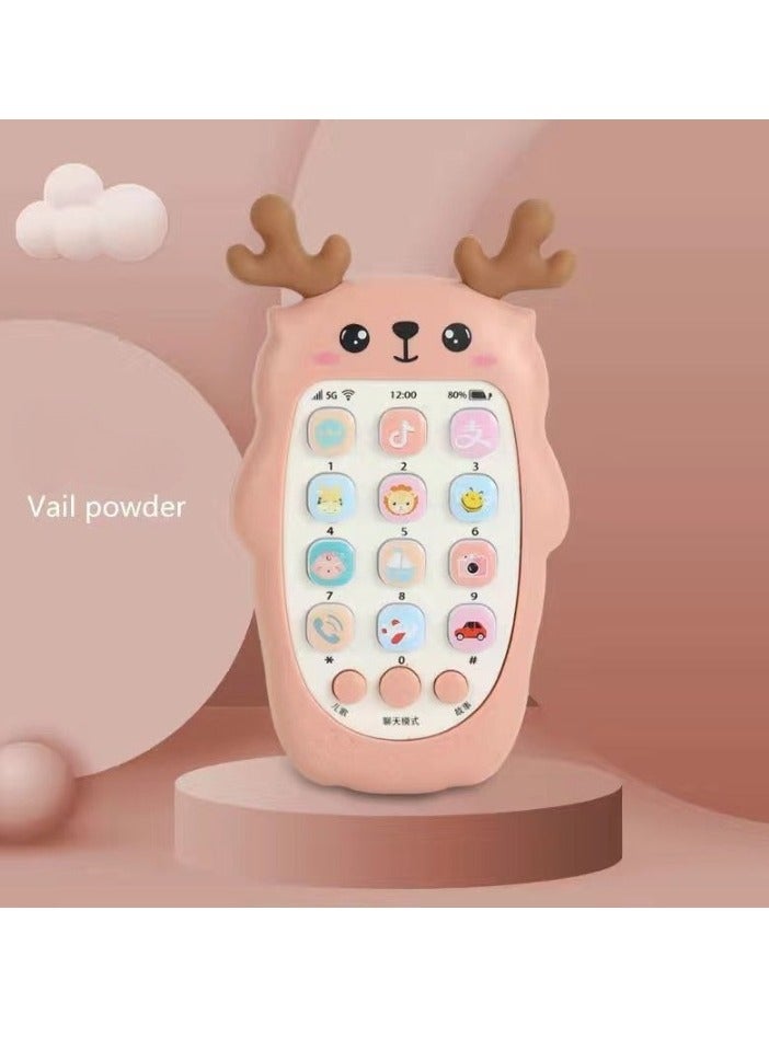 Kids Toy Phone, Educational Music Phone Toy, Safe Durable Baby Simulation Mobile Phone, Fun Light Music Early Educational Interactive Mobile Toy for Kids, (Deer Pink (Ordinary Battery))