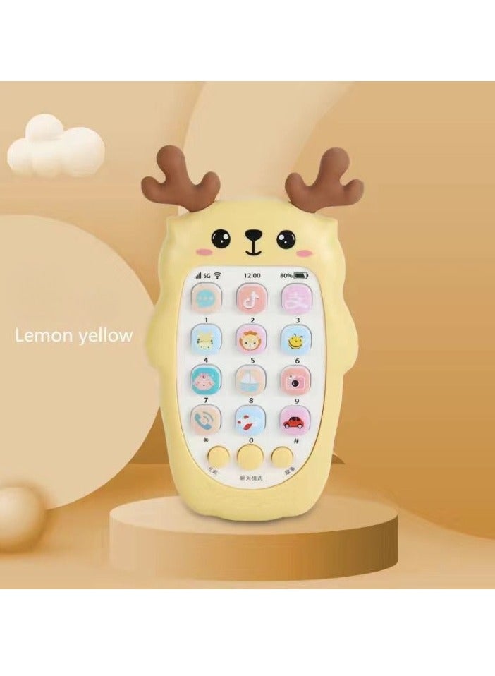 Kids Toy Phone, Educational Music Phone Toy, Safe Durable Baby Simulation Mobile Phone, Fun Light Music Early Educational Interactive Mobile Toy for Kids, (Fawn Yellow (Without Battery))