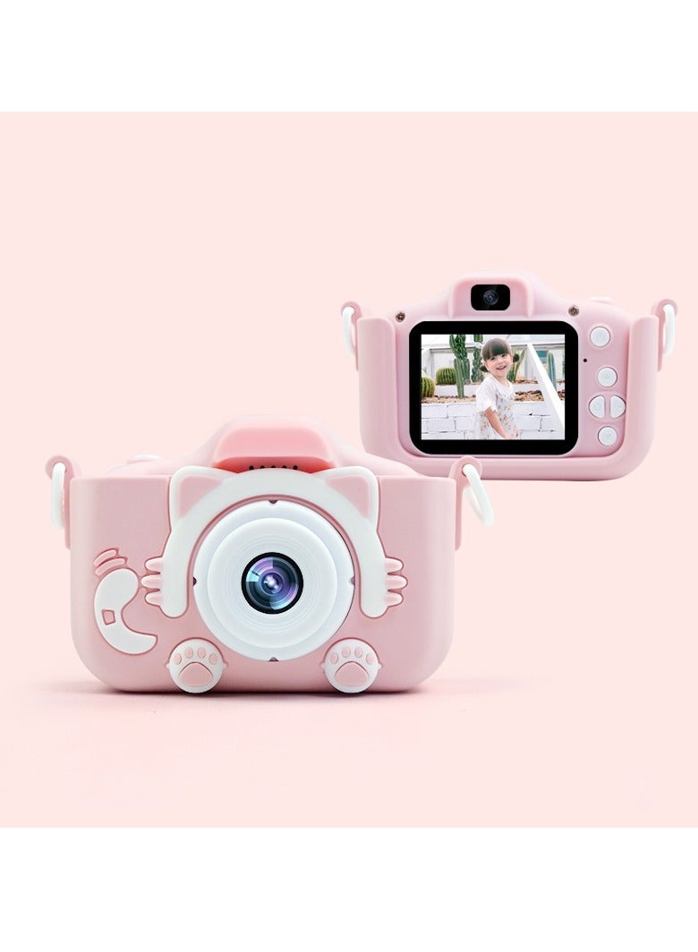 Children's Camera Toy, HD 1080p Shockproof Children Video Camera, Anti-fall Portable Camera Toy, Multiple Functions Digital Camera For Girls Boys,(Pink-Old Cat Case-HD Dual Lens (No Memory Card))