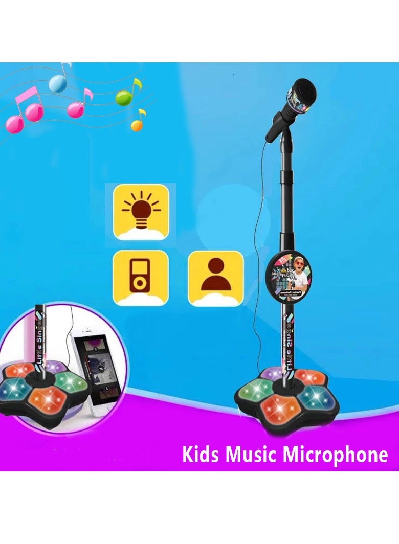 Kids Microphone with Stand | Singing Toy with Adjustable Height, Karaoke Song Music Instrument Toys, Sturdy and Durable Kids Singing Playsets with Light for Birthday Holiday Gift, (Pink)
