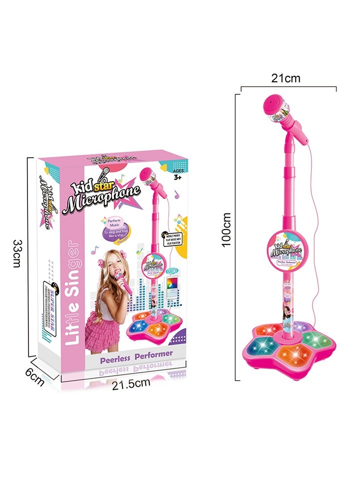Kids Microphone with Stand | Singing Toy with Adjustable Height, Karaoke Song Music Instrument Toys, Sturdy and Durable Kids Singing Playsets with Light for Birthday Holiday Gift, (Pink)