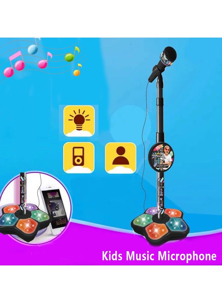 Kids Microphone with Stand, Singing Toy with Adjustable Height, Karaoke Song Music Instrument Toys, Sturdy and Durable Kids Singing Playsets with Light for Birthday Holiday Gift, (Blue)