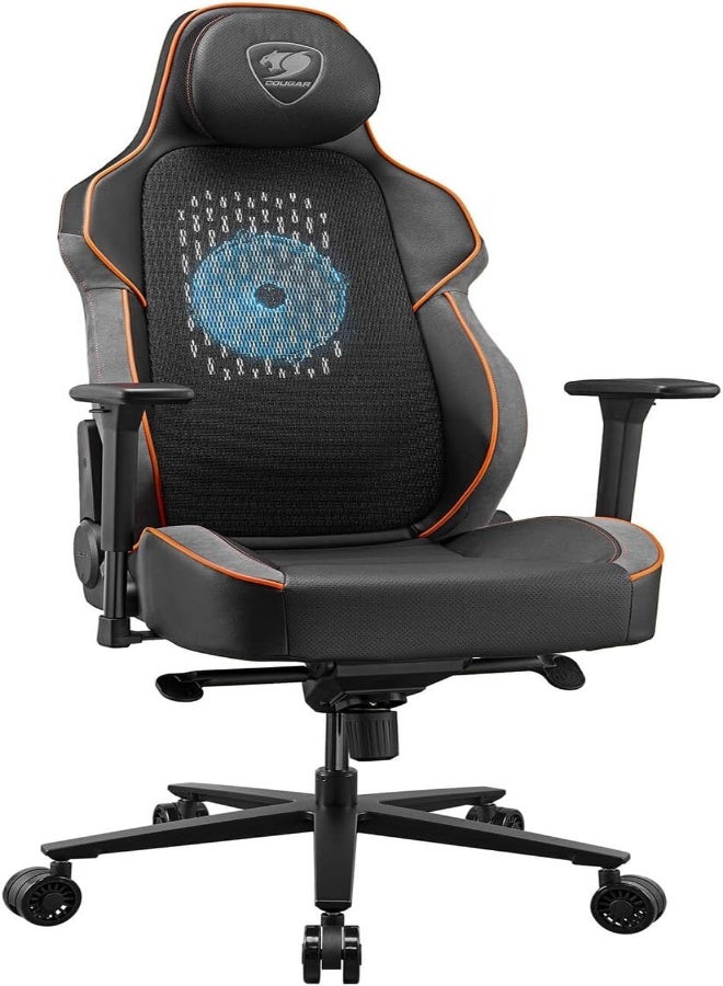 Cougar Gaming Chair Nxsys Aero, 150º Reclining, 160kg Weight Capacity, Integrated 200mm ARGB Fan, Magnetic head cushion and lumbar pillow with Adjustable 3D Armrest- Orange