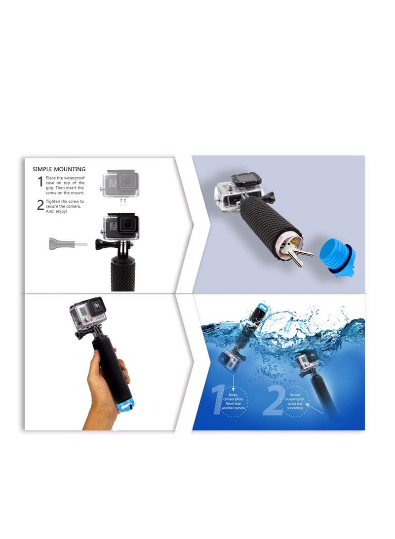 Waterproof Monopod Floating Han, Underwater Diving Selfie Stick Pole, Camera Handler & Handle Mount Accessories Kit for Water Sport and Action Camera