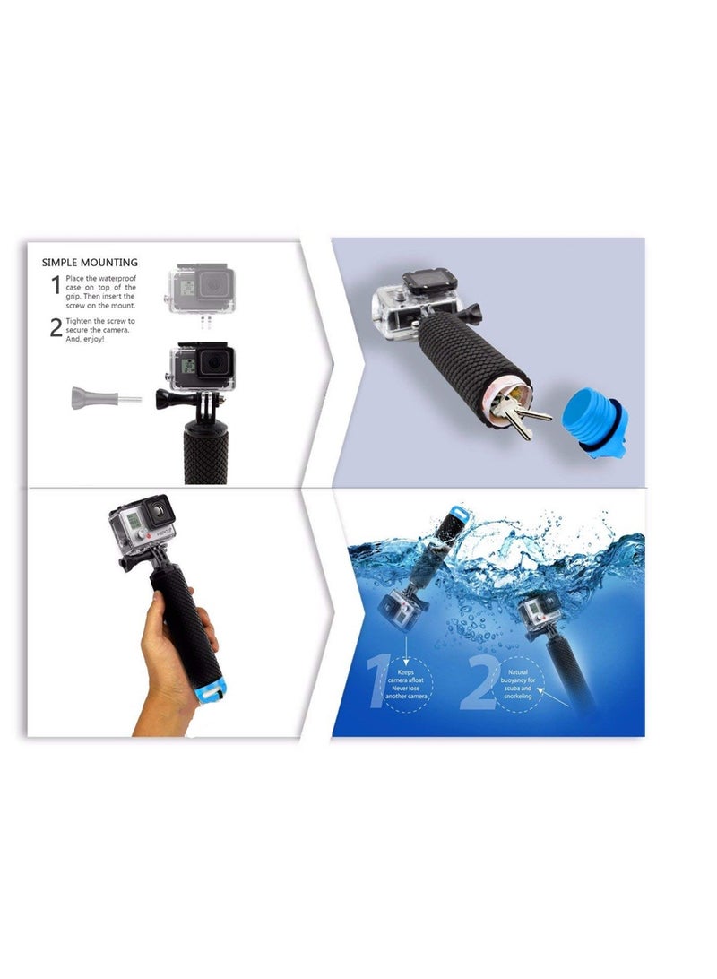 Waterproof Monopod Floating Han, Underwater Diving Selfie Stick Pole, Camera Handler & Handle Mount Accessories Kit for Water Sport and Action Camera