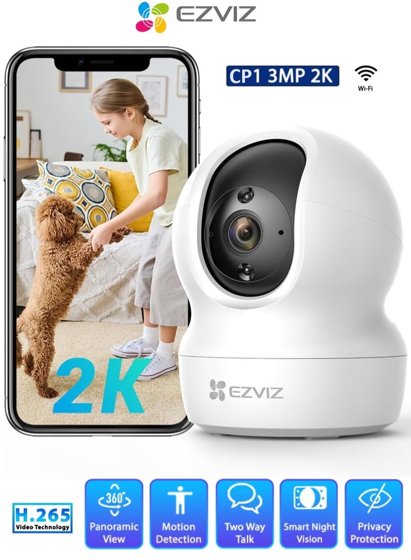2K Baby Monitor Pan And Tilt Security Camera Indoor, Smart Night Vision, 2K Resolution, 360° Rotational Views, Smart Motion Tracking, 8x Digital Zoom, Two-Way Audio, H.265, Work With Alexa(CP1)