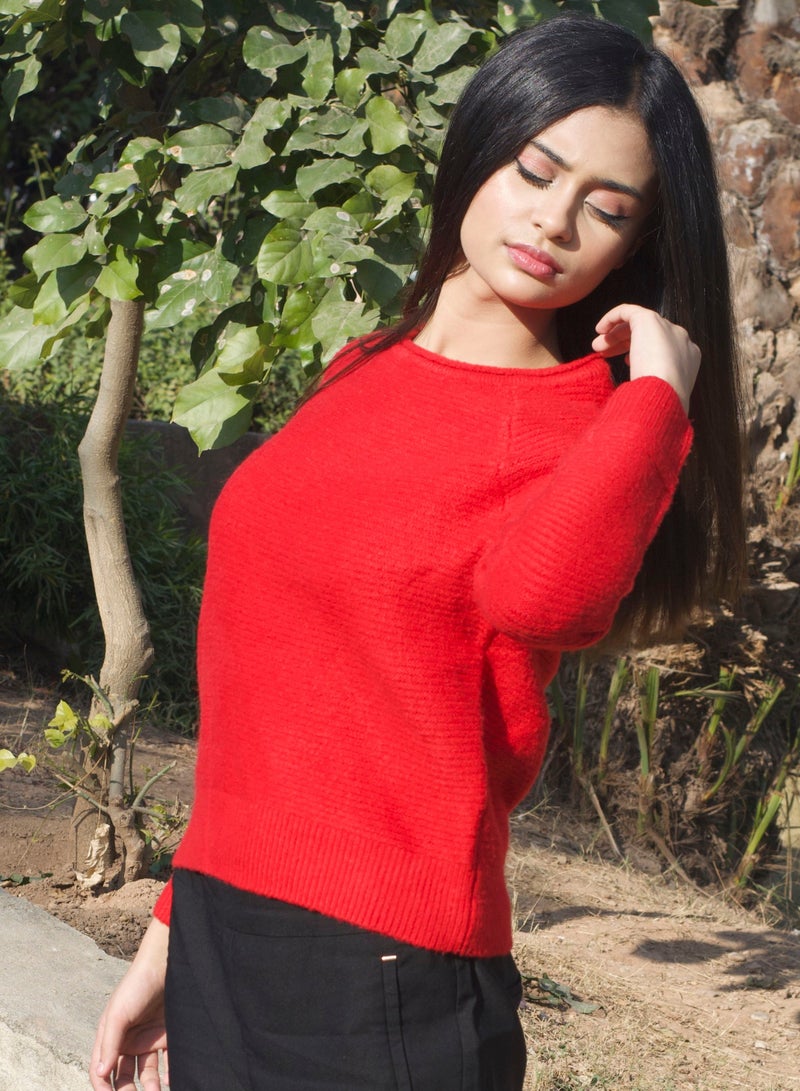 Round Neck Sweater Red